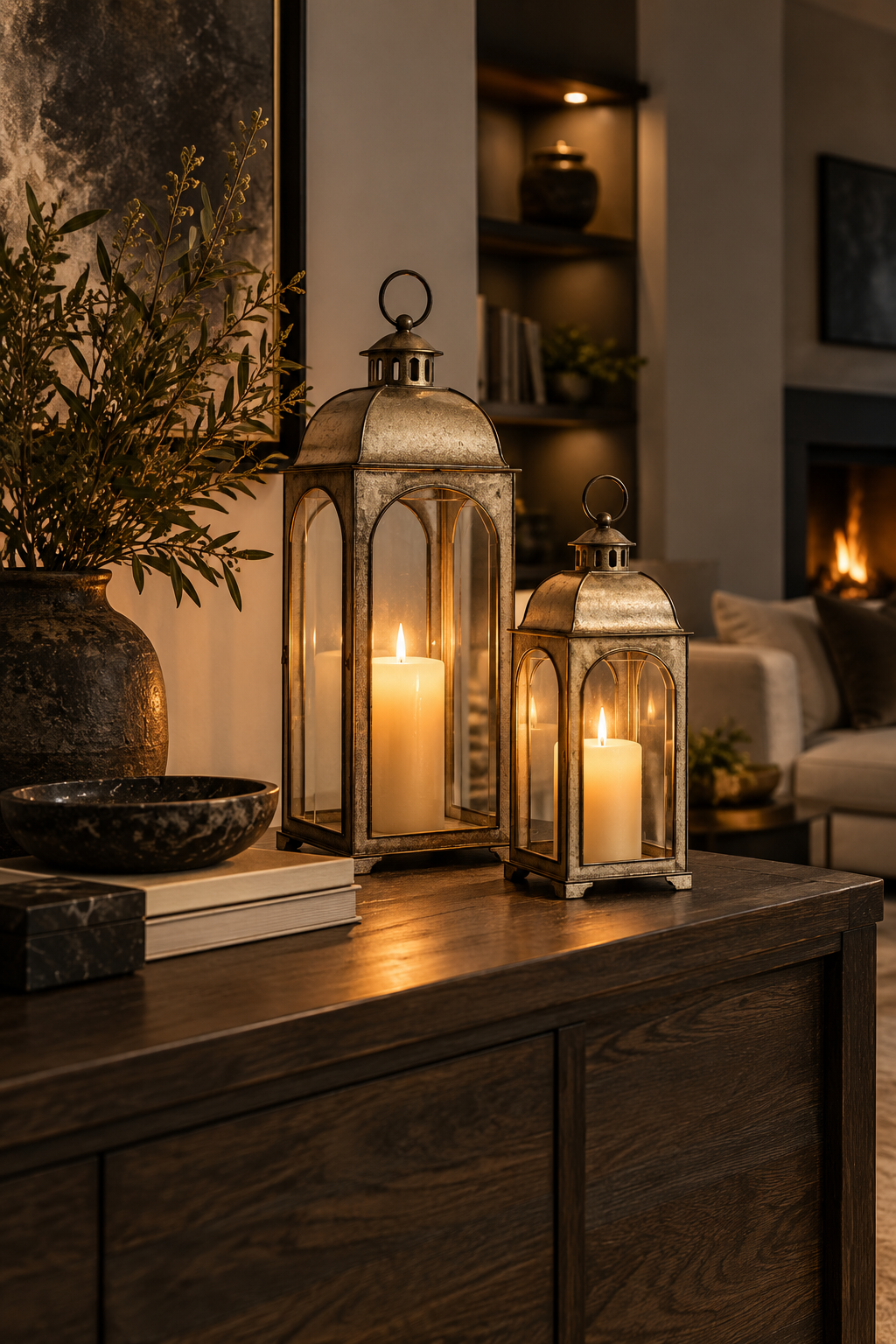 Editorial pair of decorative lanterns