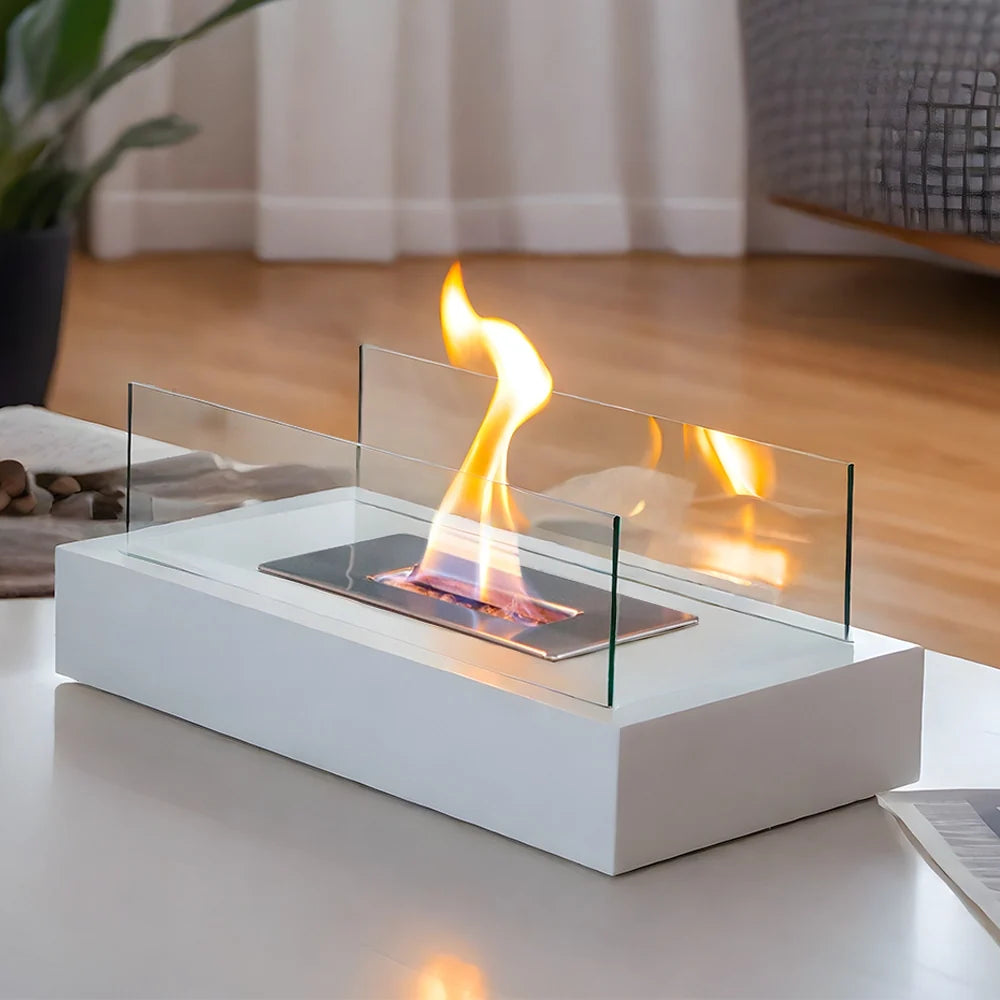 Square Tabletop Fire Bowl Pot with Two-Sided Glass-5