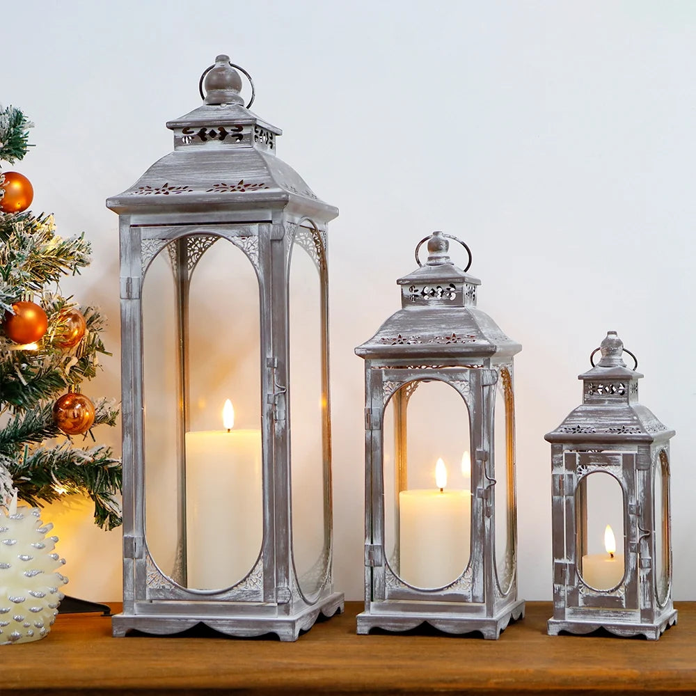 Set of 3  10/14/19.5''H Candle Lanterns(Cement Grey)-4