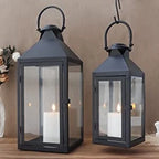 Set of 2 -17.5"&13.5"High Metal Candle Lanterns(Black)-4