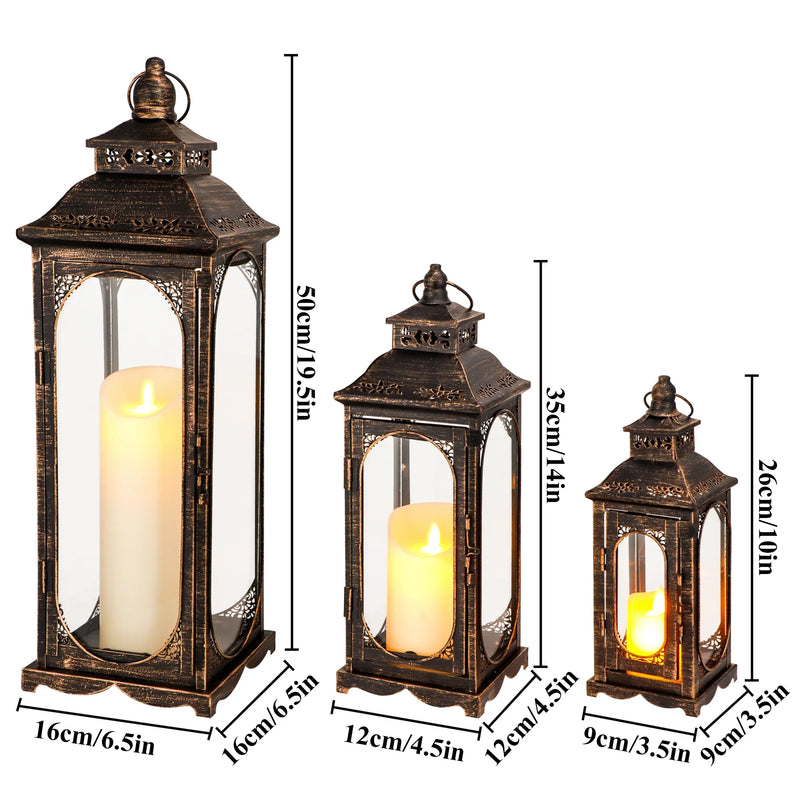 Set of 3 Vintage Candle Lanterns 10/14/19.5''H Decorative Outdoor Lantern-1