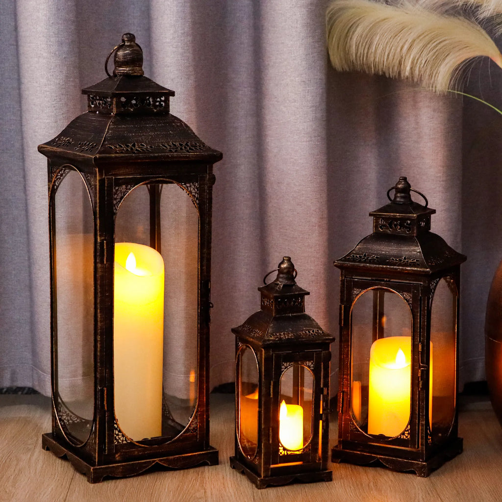 Set of 3 Vintage Candle Lanterns 10/14/19.5''H Decorative Outdoor Lantern-3