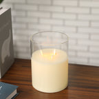 8''High 3-Wick Glass Battery Operated  Flameless Candles White-0
