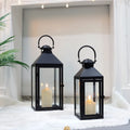 Set of 2 -17.5"&13.5"High Metal Candle Lanterns(Black)-0
