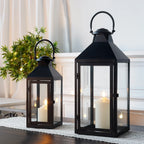 Set of 2 -17.5"&13.5"High Metal Candle Lanterns(Black)-1