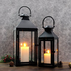 Set of 2 -17.5"&13.5"High Metal Candle Lanterns(Black)-2