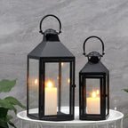 Set of 2 -17.5"&13.5"High Metal Candle Lanterns(Black)-3