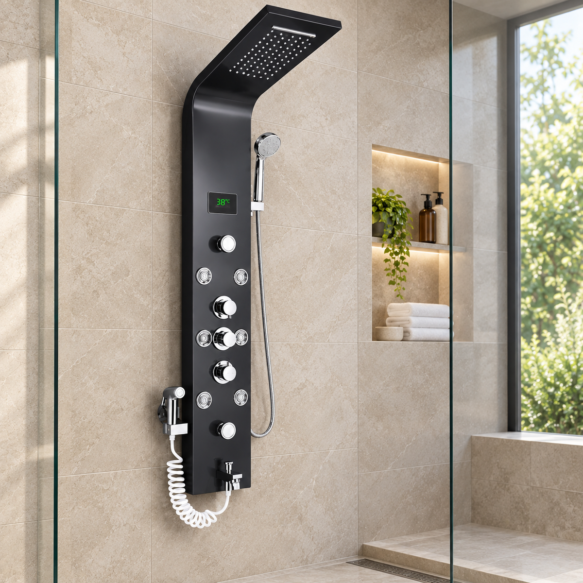 Luxury Black Brushed Bathroom Shower Faucet LED System