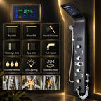 Luxury Black Brushed Bathroom Shower Faucet LED System