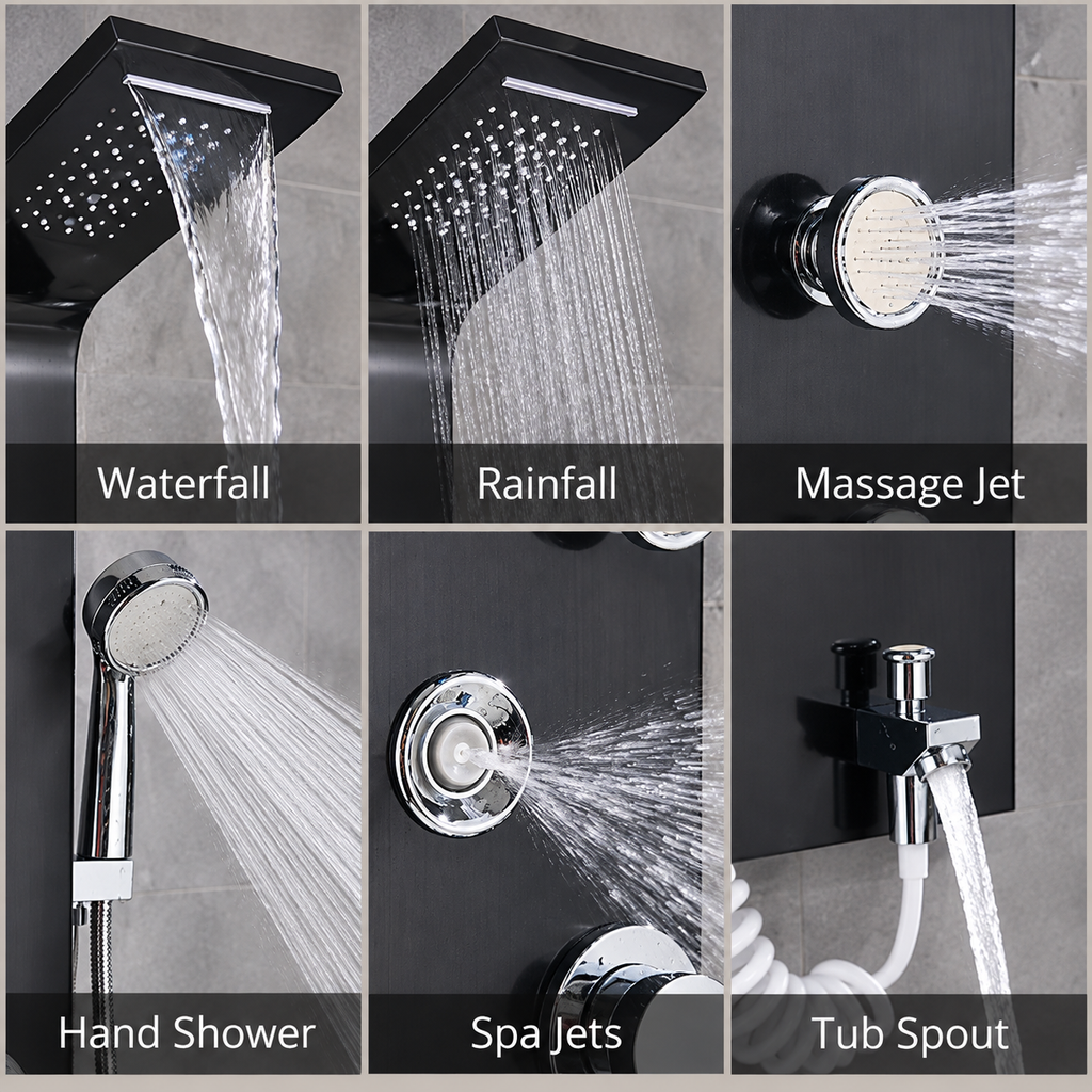 Luxury Black Brushed Bathroom Shower Faucet LED System