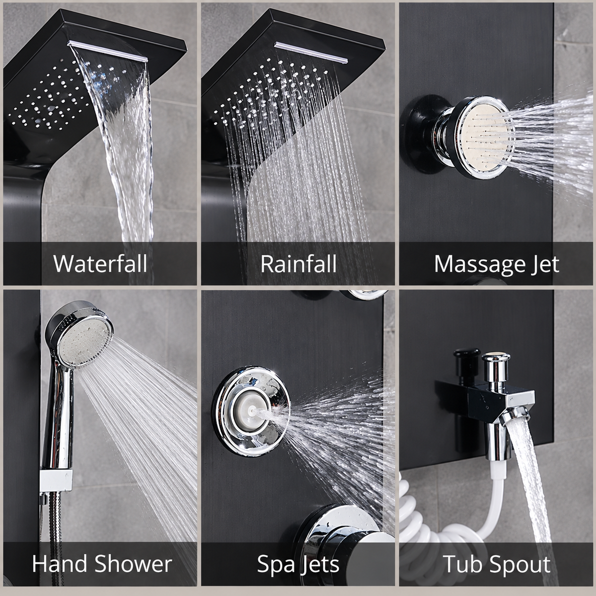 Luxury Black Brushed Bathroom Shower Faucet LED System