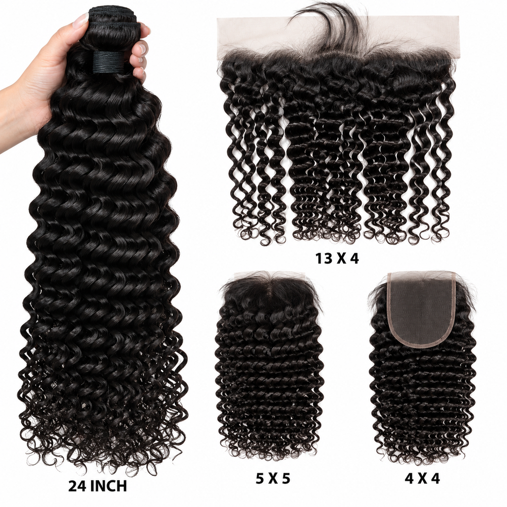 Deep Wave Human Hair Bundles and Closure