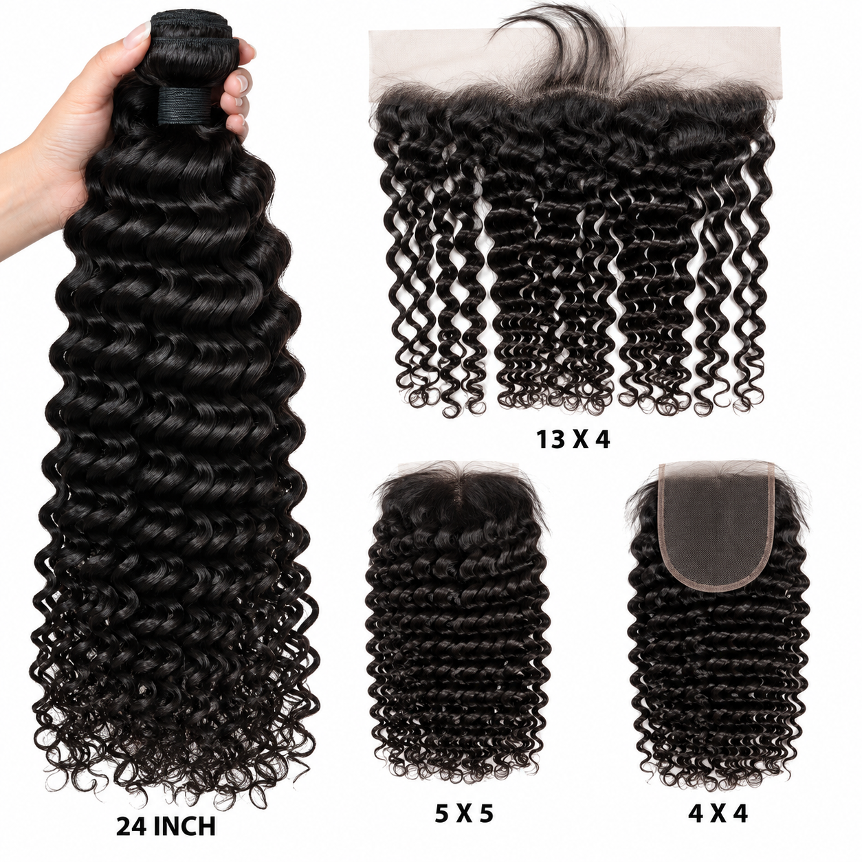 Deep Wave Human Hair Bundles and Closure