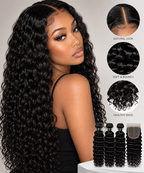 Deep Wave Human Hair Bundles and Closure
