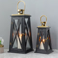 Set of 2-12''&18''H Farmhouse Wooden Lantern(Black Trapezoid)-0