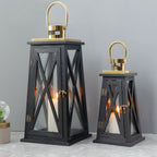Set of 2-12''&18''H Farmhouse Wooden Lantern(Black Trapezoid)-0