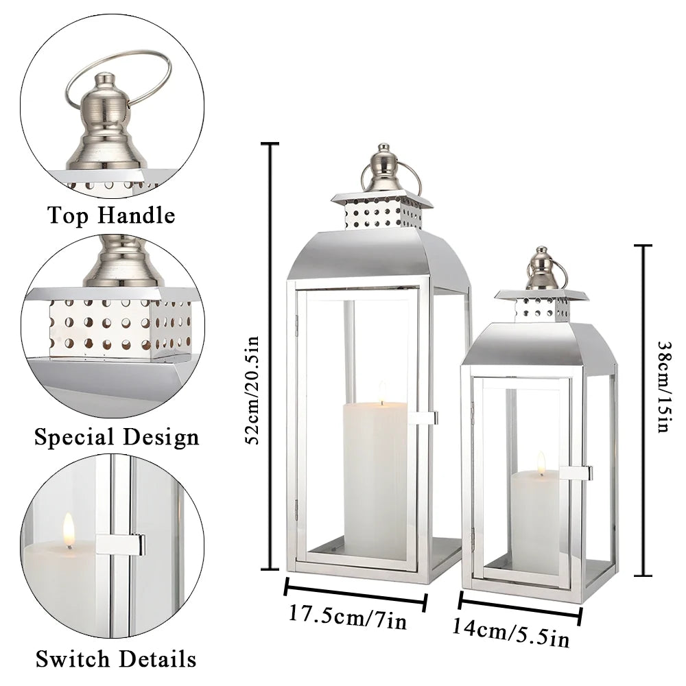 20.5"&15" High Stainless Steel Decorative Candle Lanterns ( Set of 2 )-2