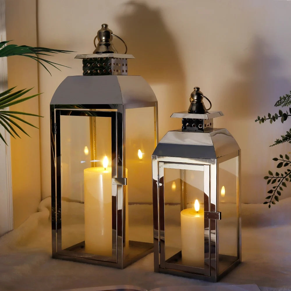20.5"&15" High Stainless Steel Decorative Candle Lanterns ( Set of 2 )-3