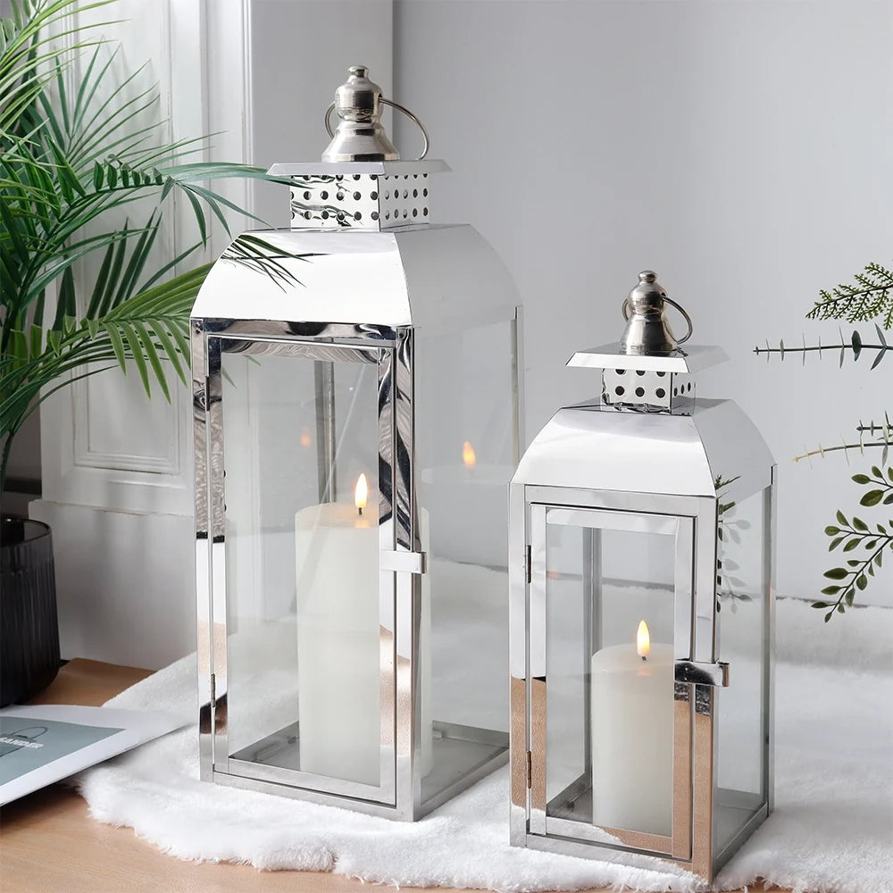 20.5"&15" High Stainless Steel Decorative Candle Lanterns ( Set of 2 )-4