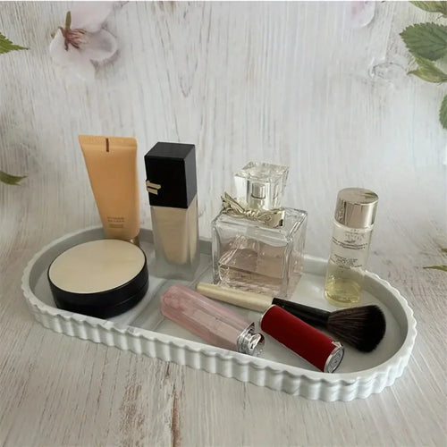1-Piece Oval Vanity Tray, Countertop Soap Dispenser Tray, Silicone Tray for Bathroom Countertop, Storage Tray for Hand Soap, Shampoo, and Perfume, Jewelry Display Tray, for Daily Accessories and Decorative Storage