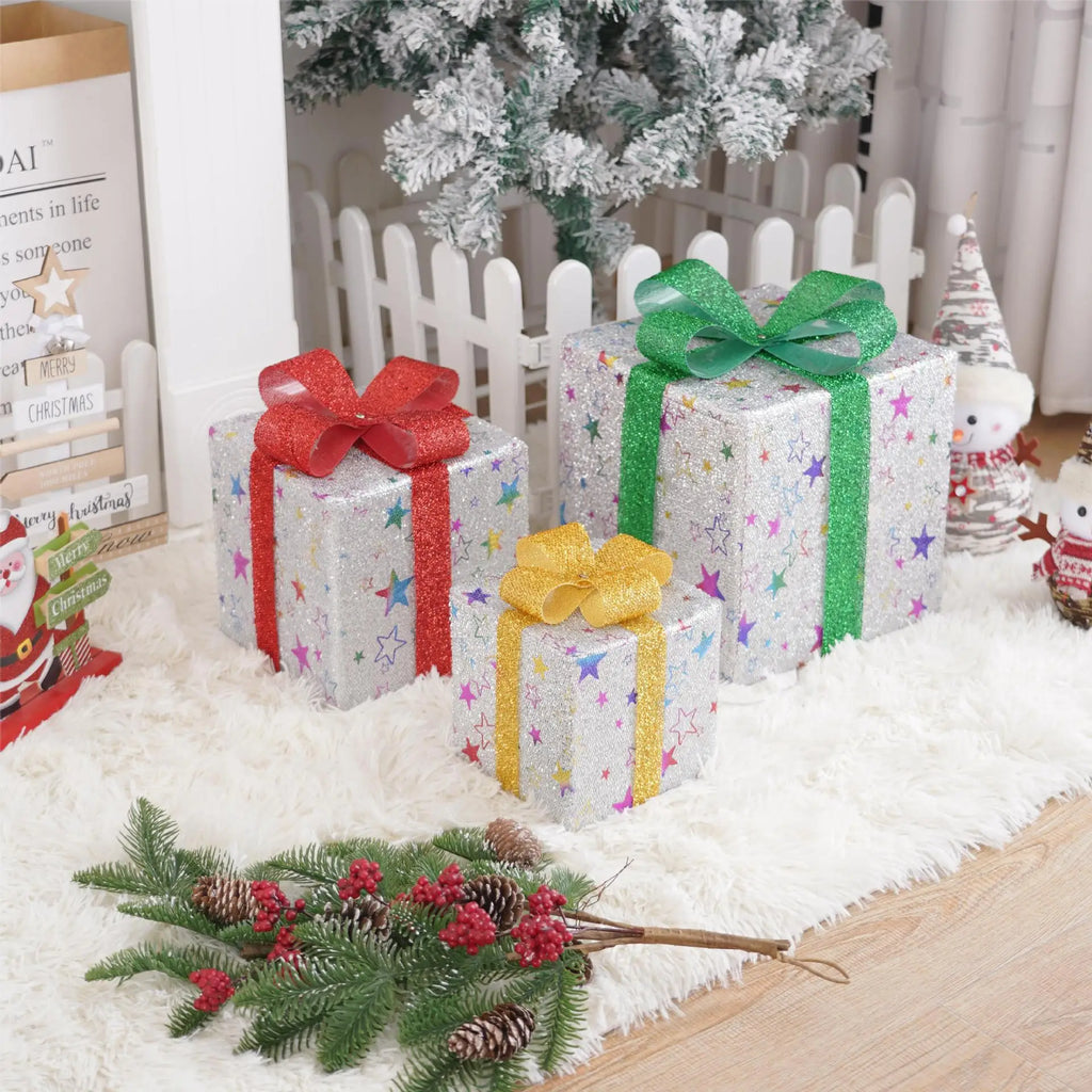 Illuminated Holiday Gift Box Trio