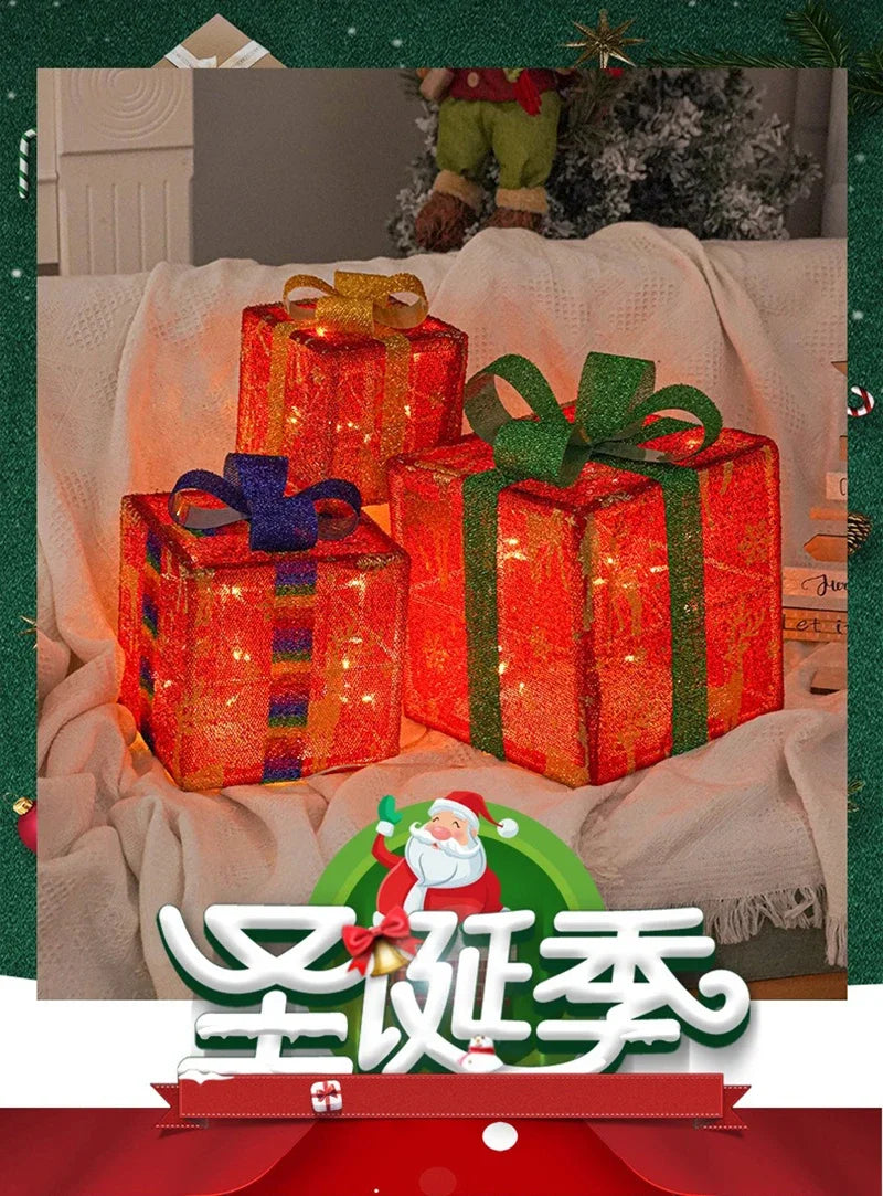 Illuminated Holiday Gift Box Trio