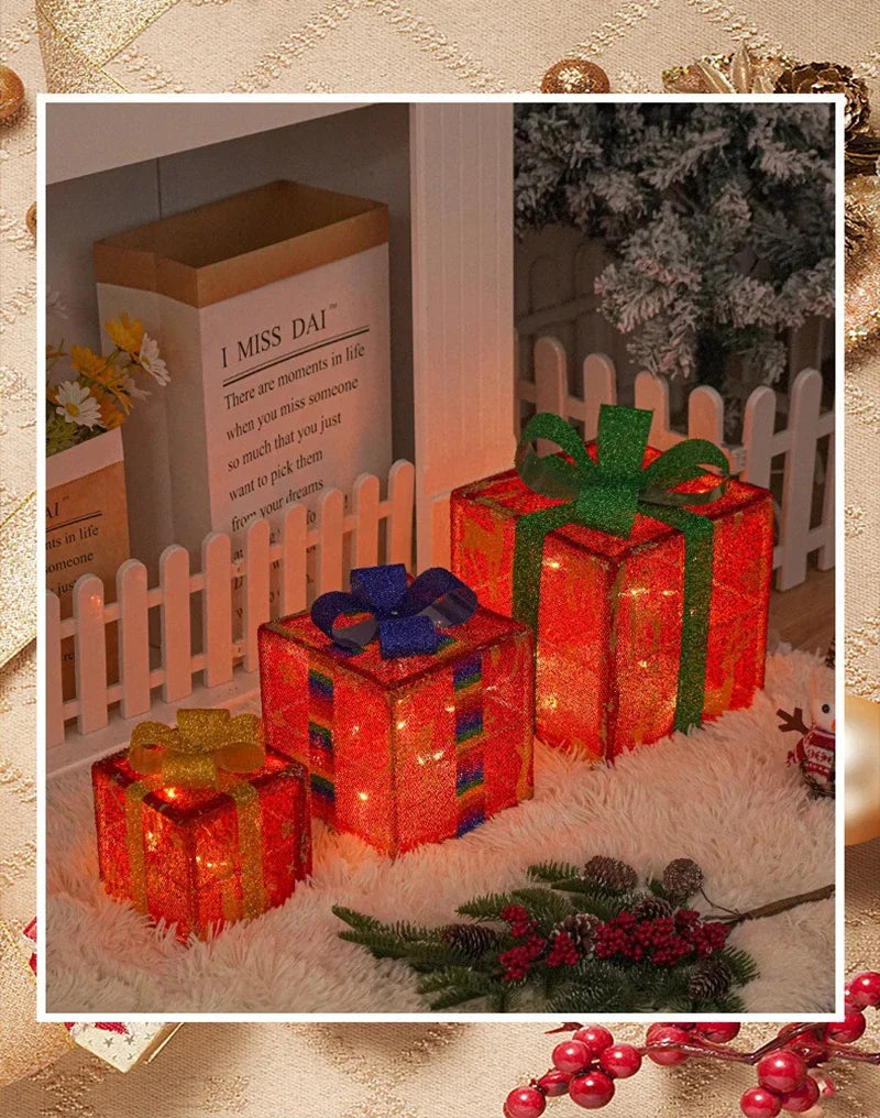 Illuminated Holiday Gift Box Trio