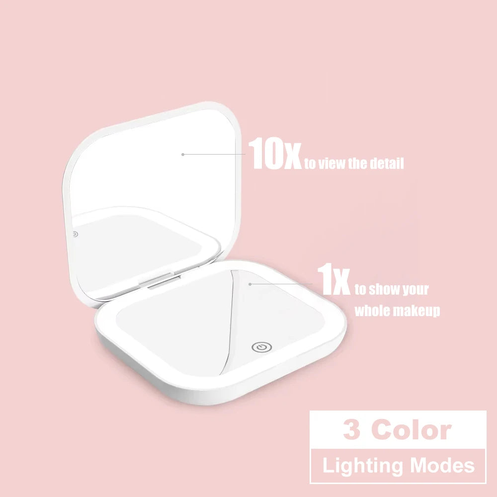 Valeroni LED Travel Makeup Mirror | Folding 1X/2X Magnification
