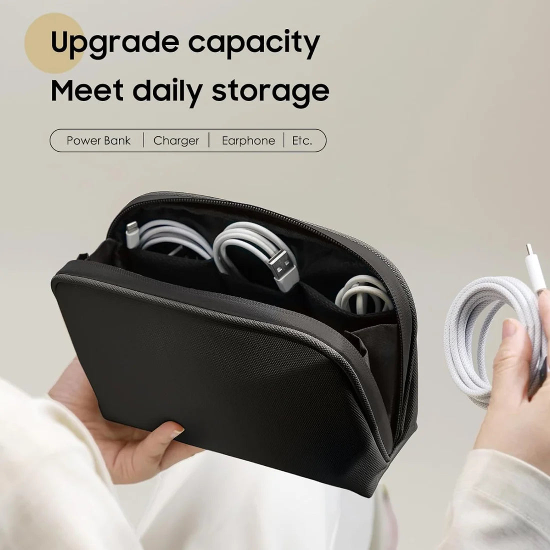 Travel Electronics Organizer Power Bank Pouch Electronics Gadgets Accessorie Case for USB Cable Cords,Hard Drives Storage Bag
