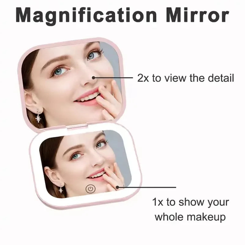 Valeroni LED Travel Makeup Mirror | Folding 1X/2X Magnification