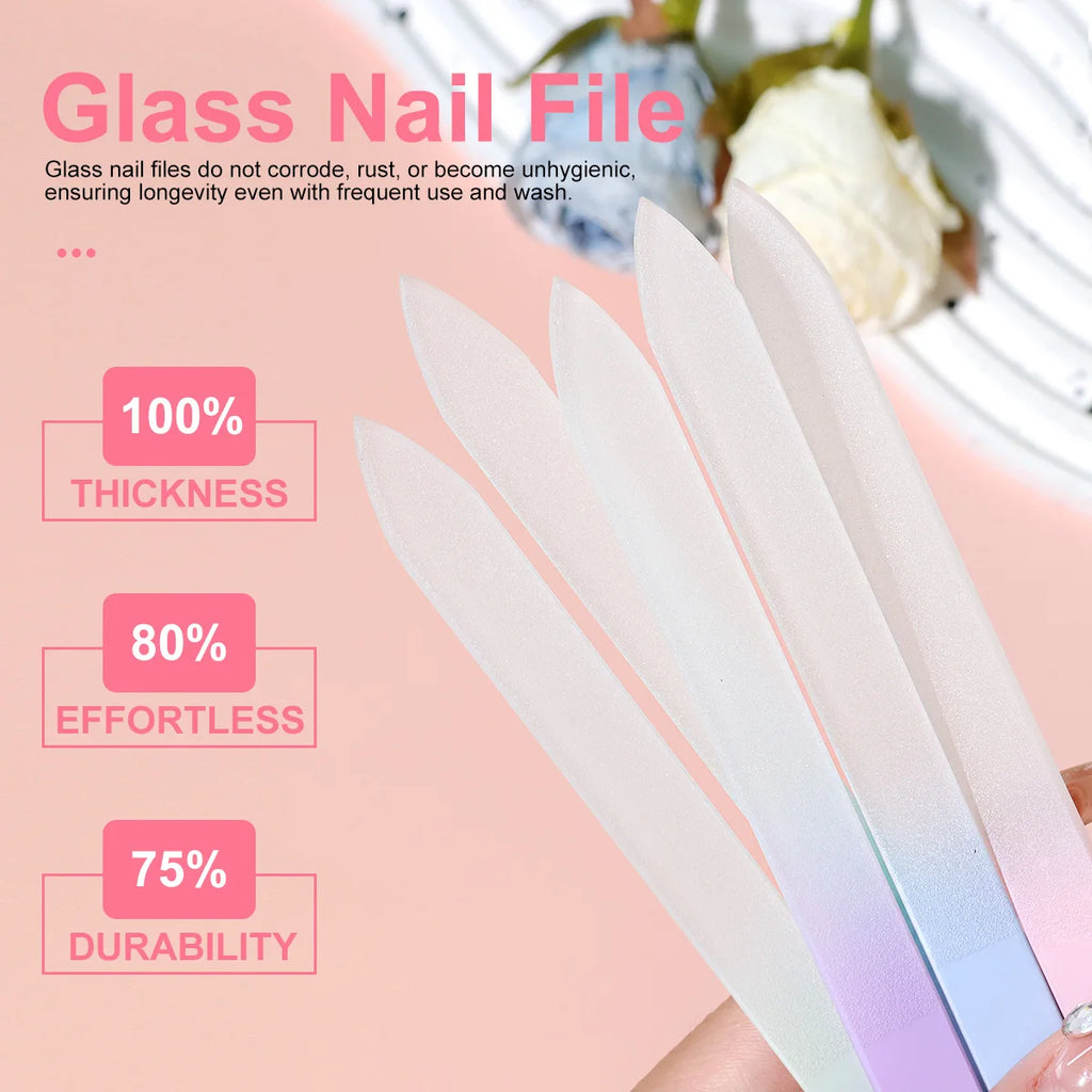 Glass Nail File Professional Manicure Sand Rubbing Crystal Glass Nail File Durable Art Buffer Sand Rubbing Nail Art Salon Tool
