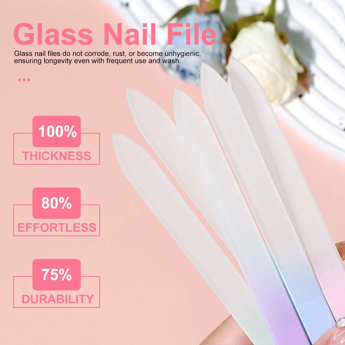 Glass Nail File Professional Manicure Sand Rubbing Crystal Glass Nail File Durable Art Buffer Sand Rubbing Nail Art Salon Tool