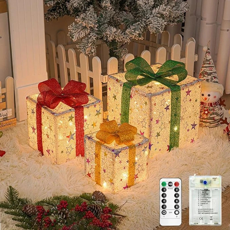Illuminated Holiday Gift Box Trio