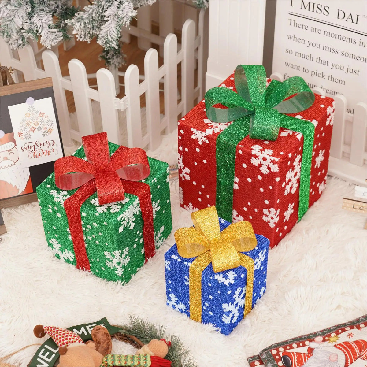 Illuminated Holiday Gift Box Trio