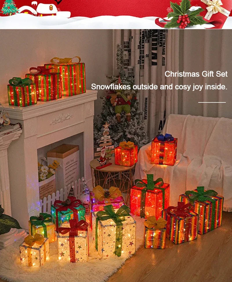 Illuminated Holiday Gift Box Trio