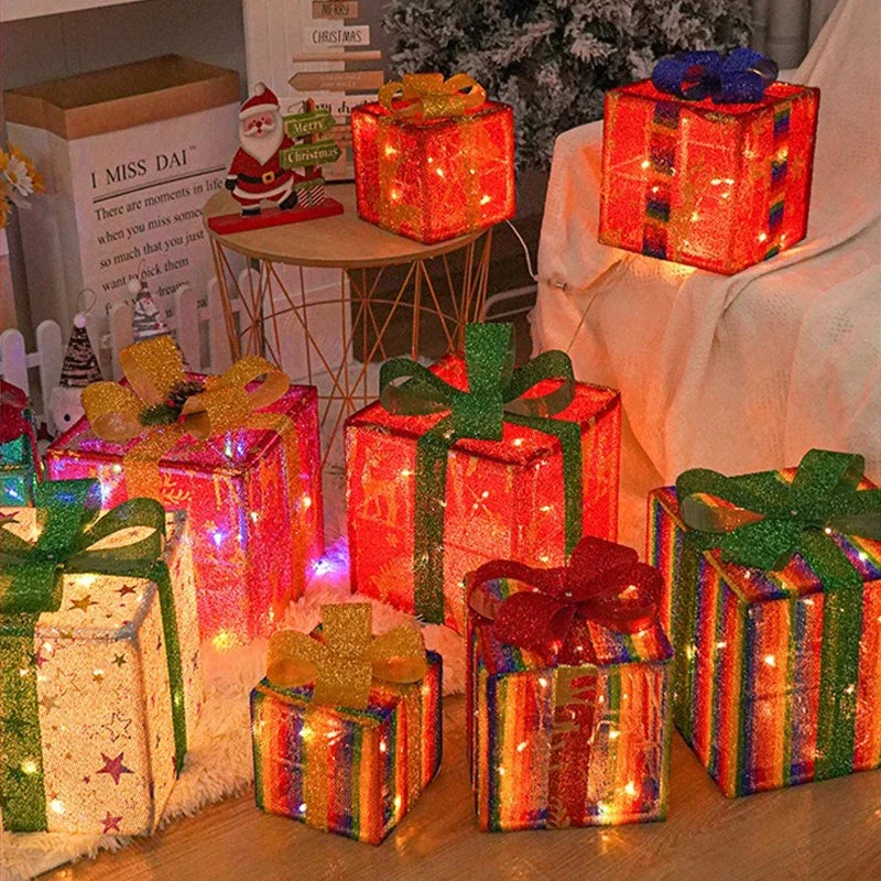 Illuminated Holiday Gift Box Trio