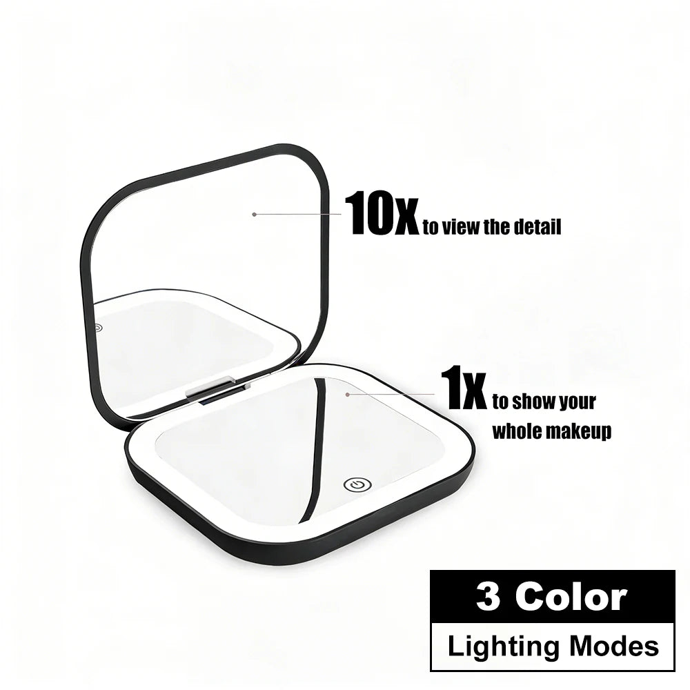 Valeroni LED Travel Makeup Mirror | Folding 1X/2X Magnification