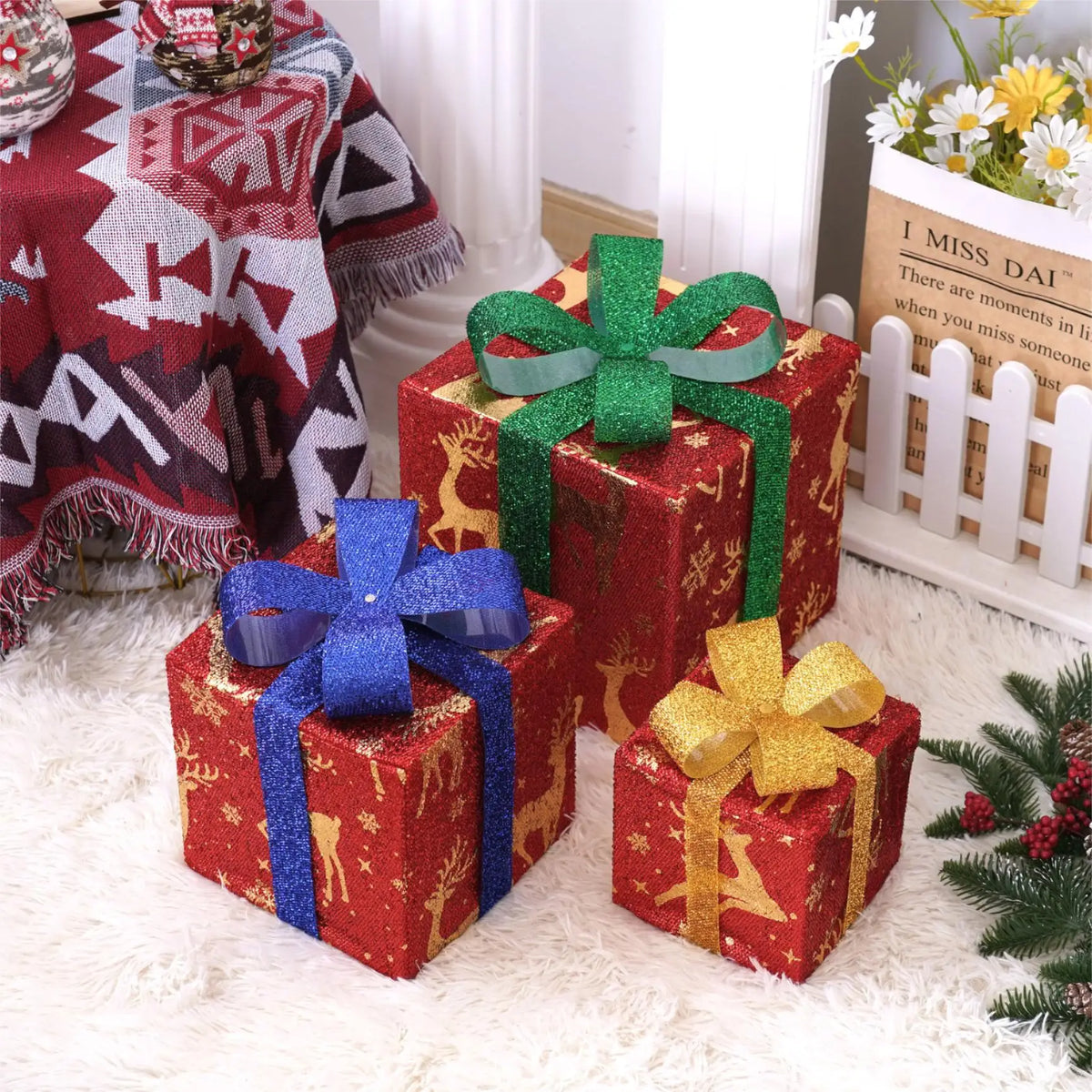 Illuminated Holiday Gift Box Trio