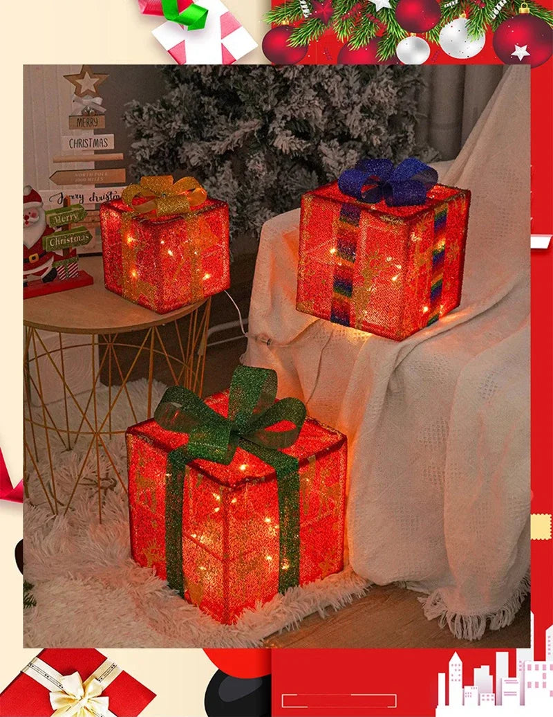 Illuminated Holiday Gift Box Trio