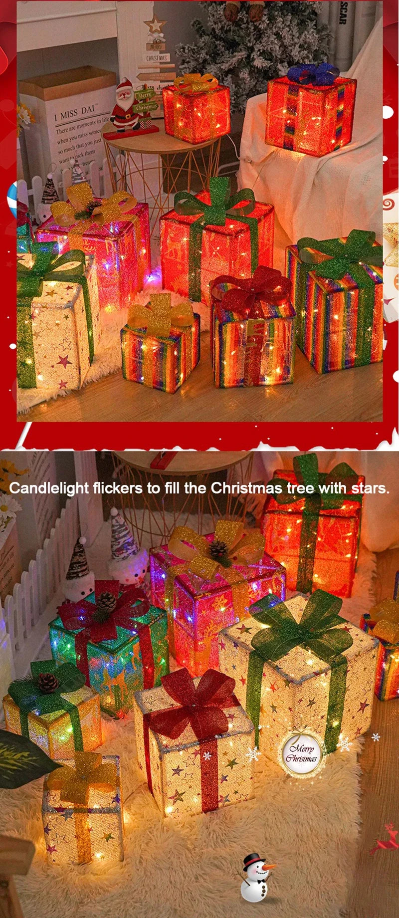 Illuminated Holiday Gift Box Trio