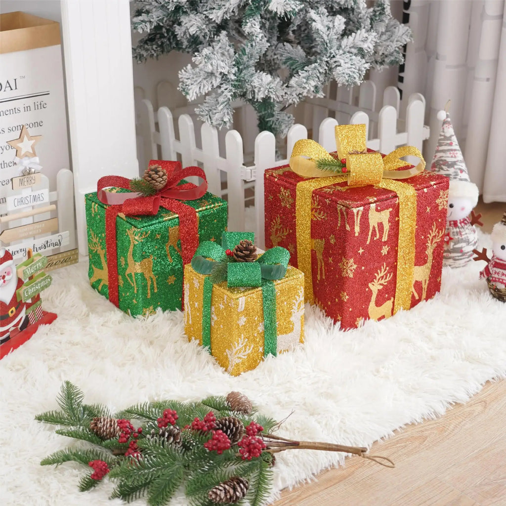Illuminated Holiday Gift Box Trio