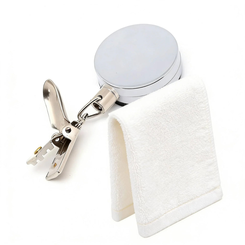 Automatic Retractable Towel Rack, No Punching Self-Adhesive Wall Hanging Towel Holder, Automatic Rebound with Strong Clip