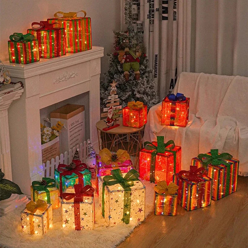 Illuminated Holiday Gift Box Trio