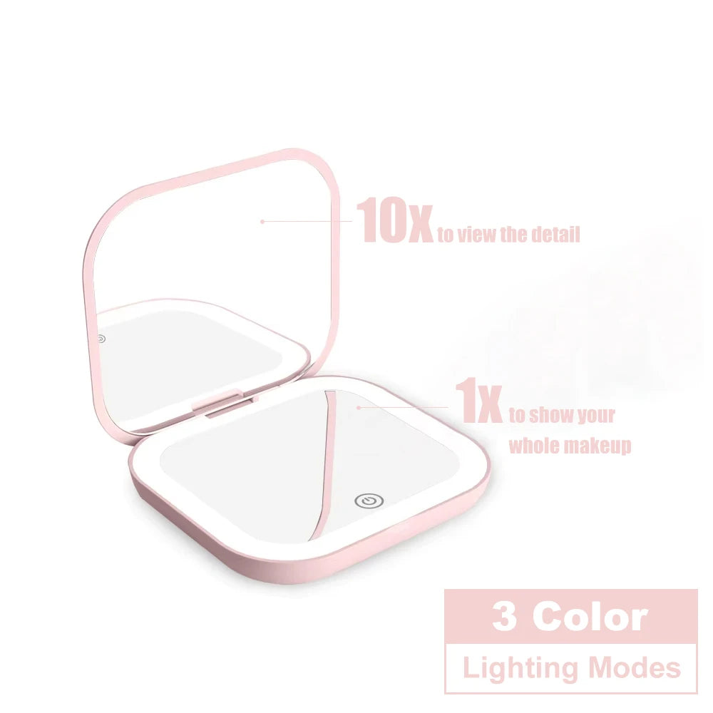 Valeroni LED Travel Makeup Mirror | Folding 1X/2X Magnification