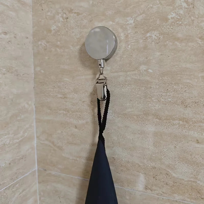 Automatic Retractable Towel Rack, No Punching Self-Adhesive Wall Hanging Towel Holder, Automatic Rebound with Strong Clip