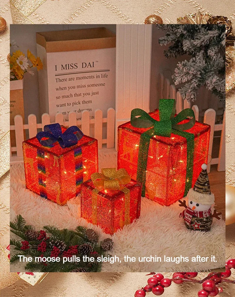 Illuminated Holiday Gift Box Trio