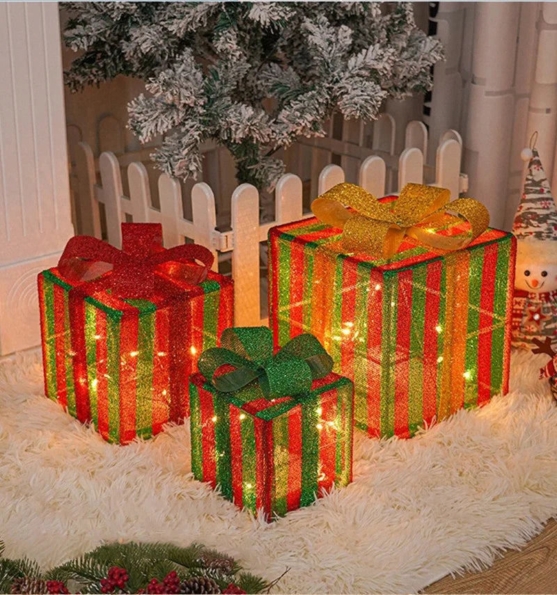 Illuminated Holiday Gift Box Trio