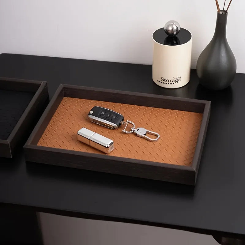 Woven Faux-Leather Valet Tray