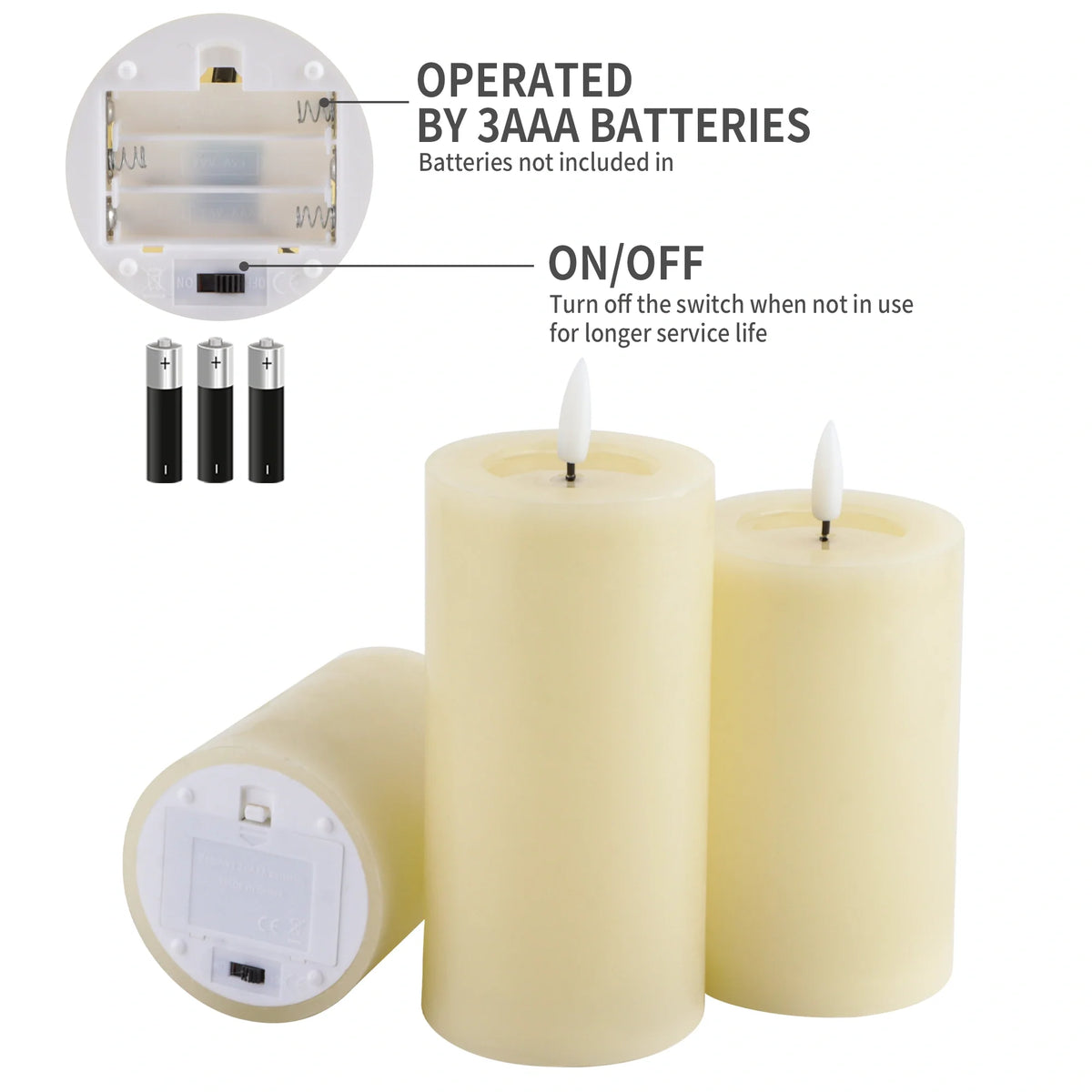 Set of 3 Flickering Flameless Candles Battery Operated-3