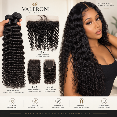 Deep Wave Human Hair Bundles and Closure